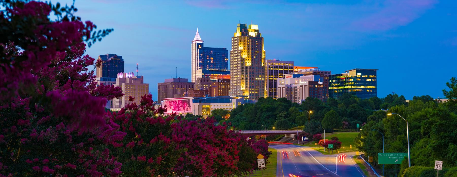 a city skyline at night